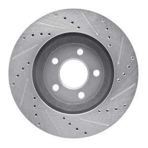 Ford Mustang Brake Rotor (1) - Front Left - R1 Concepts - Drilled & Slotted - Silver - `05-`14